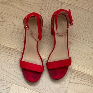 Red Block Heel Ankle Strap Sandals